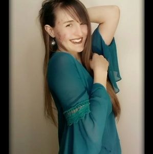 Teal Blouse with Elegant Sleeves